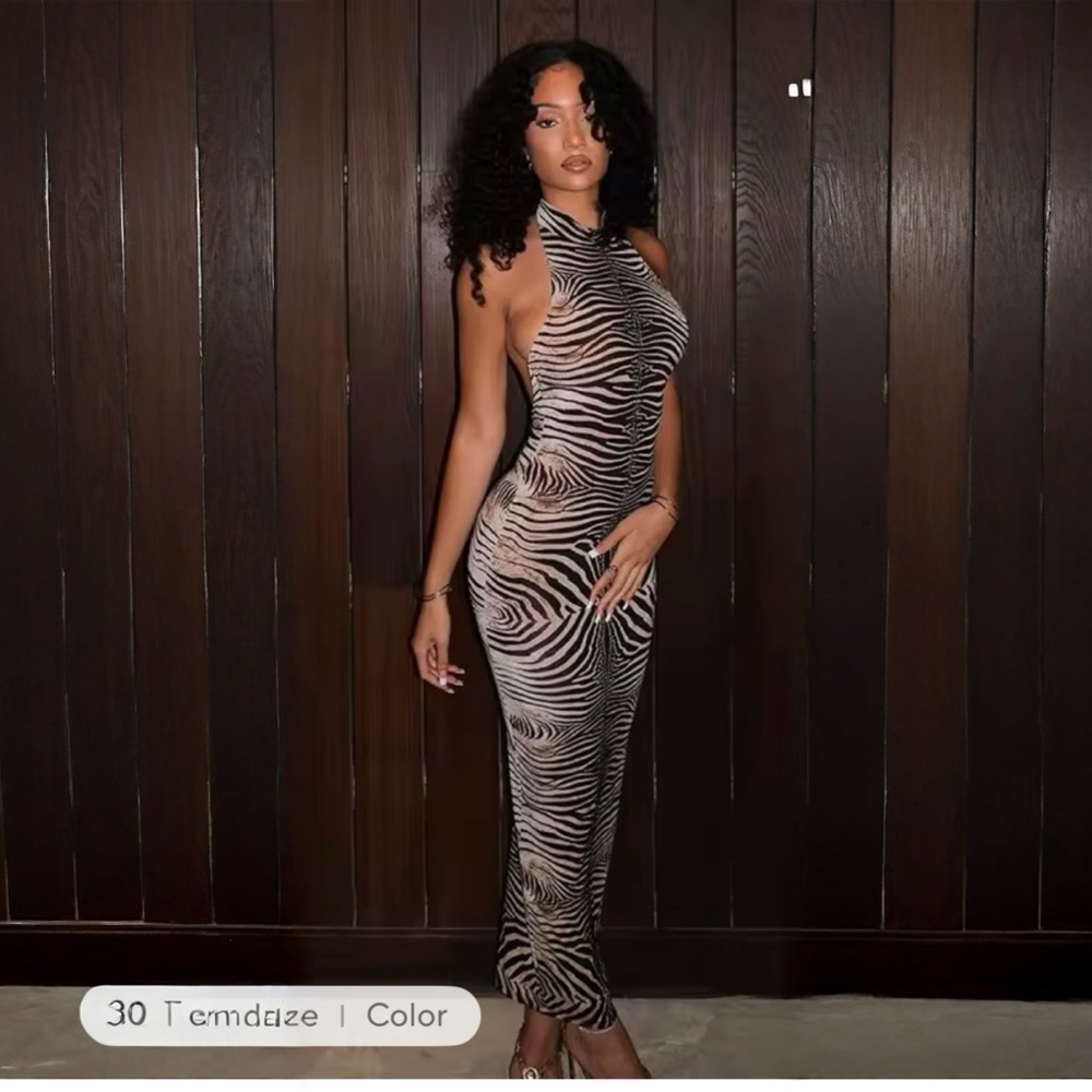 Zebra Print Halter Maxi Dress